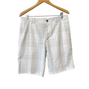 OGIO Performance Golf Shorts 34 White Gray Stripe Plaid Polyester Blend Active